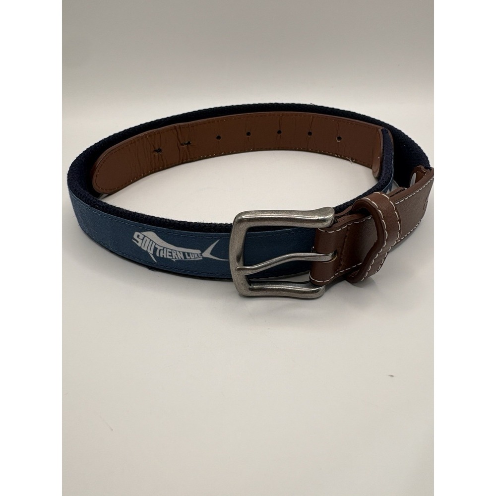 Southern Lure Men's Belt 36" Waist Marlin Fish Blue Brown Nice Condition